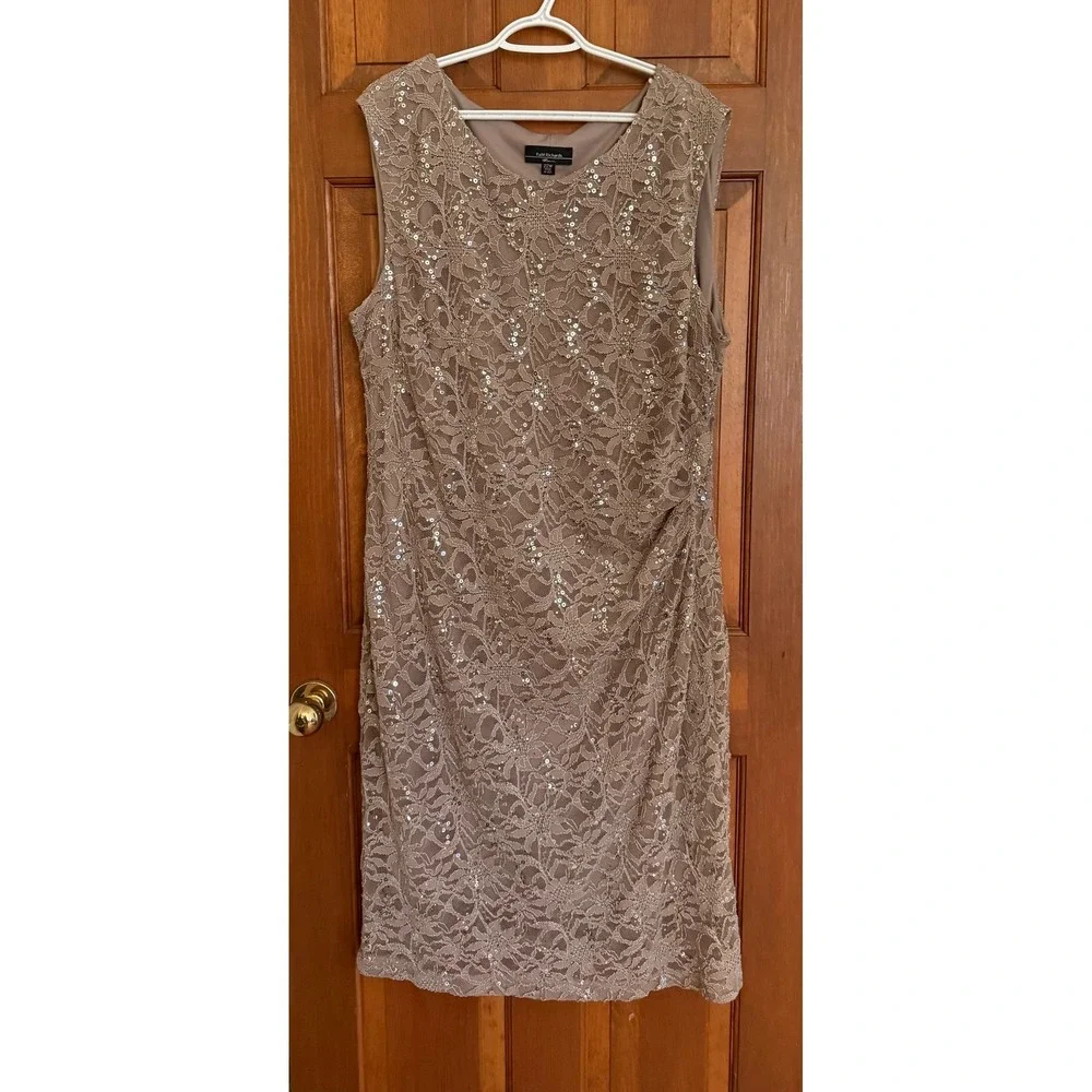 RM Richards Sequin Lace Cocktail Dress Women 22W Mocha Plus-Size Wedding Evening - Picture 2 of 11